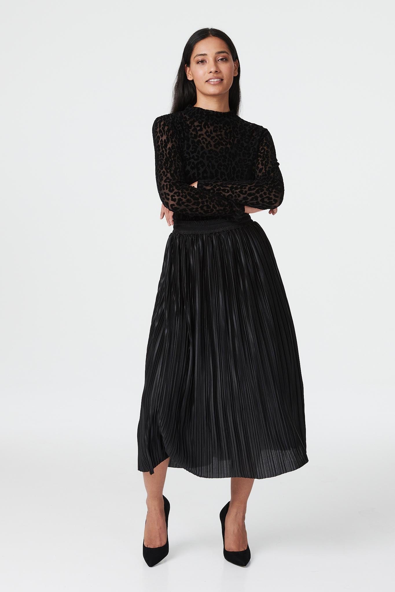 Black | Animal Print Sheer Mesh Top