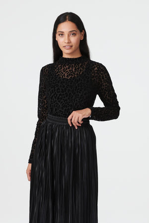 Black | Animal Print Sheer Mesh Top
