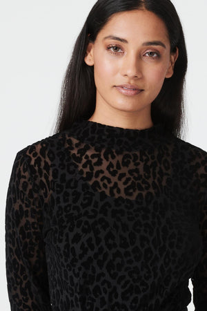 Black | Animal Print Sheer Mesh Top