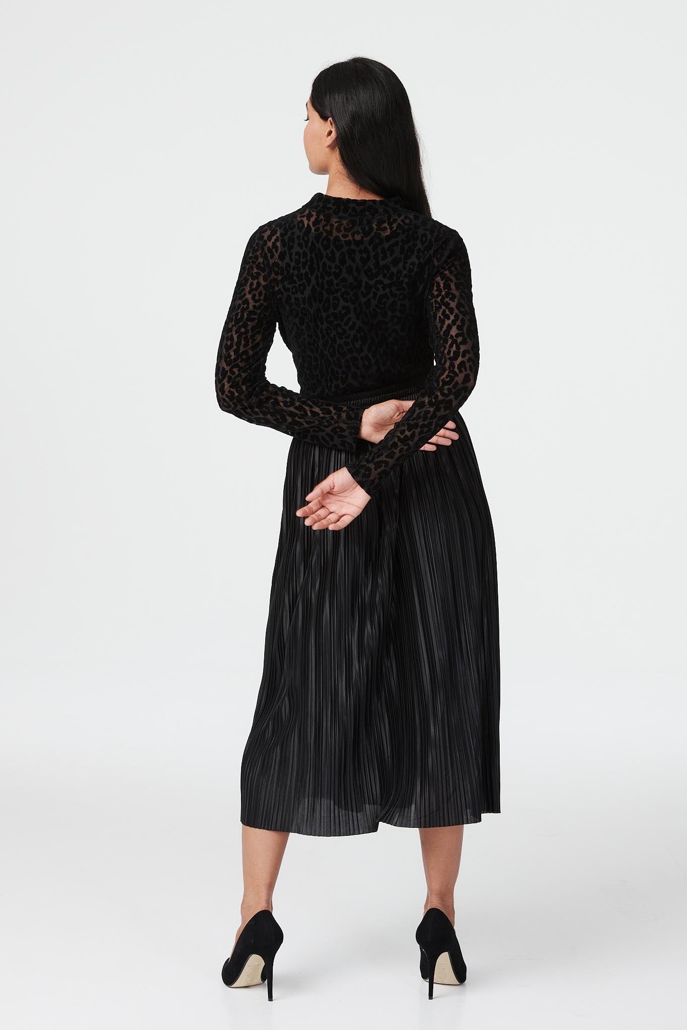 Black | Animal Print Sheer Mesh Top