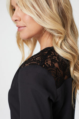 Black | Lace Zip Front Long Sleeve Blouse