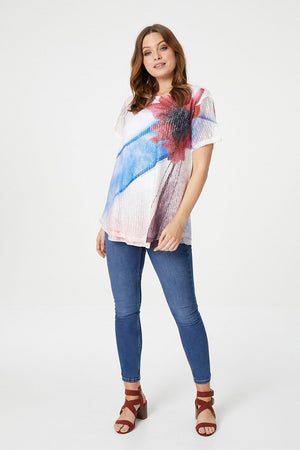 White | Floral Lace Overlay Relaxed T-Shirt