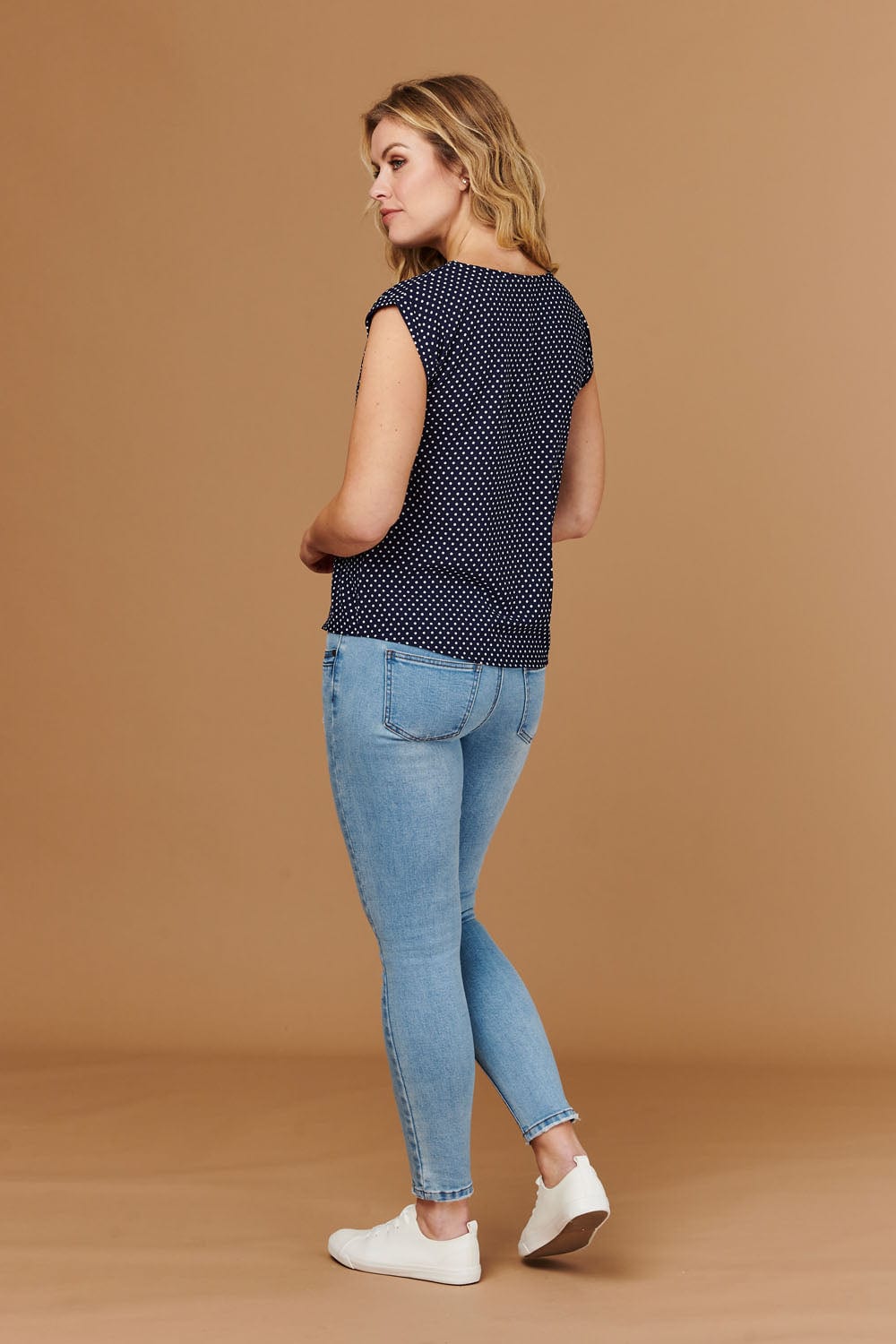 Navy | Polka Dot Cap Sleeve Relaxed T-Shirt