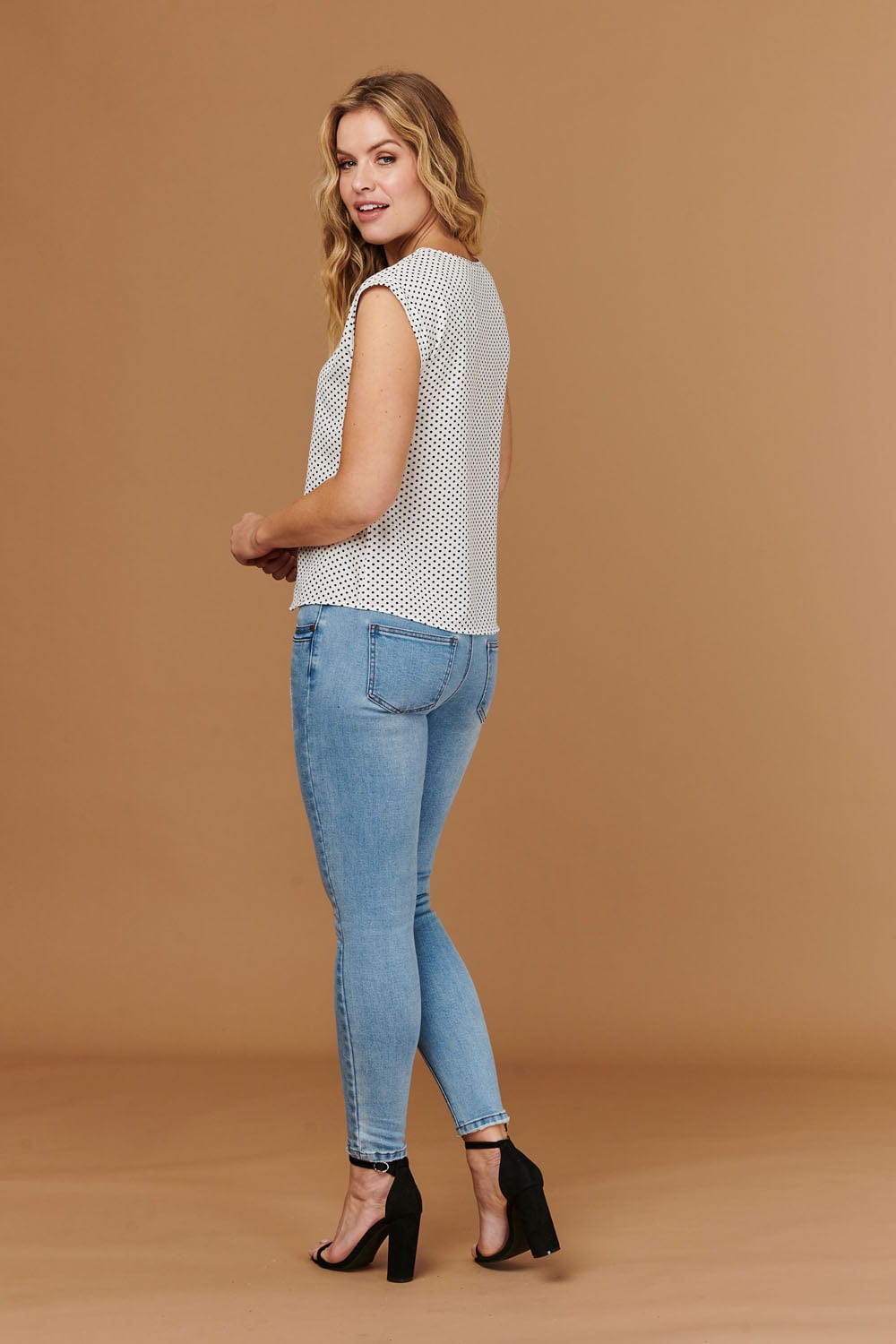 White | Polka Dot Cap Sleeve Relaxed T-Shirt