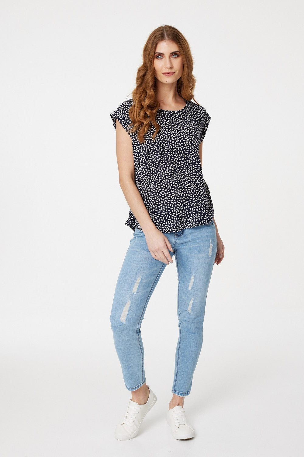 Navy | Ditsy Geo Print Relaxed T-Shirt
