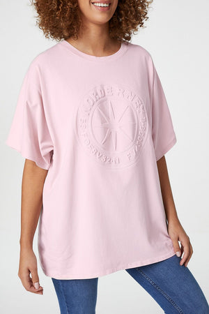 Pink | Embossed Logo Print Slouchy T-Shirt