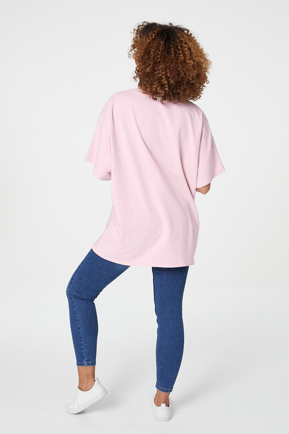Pink | Embossed Logo Print Slouchy T-Shirt