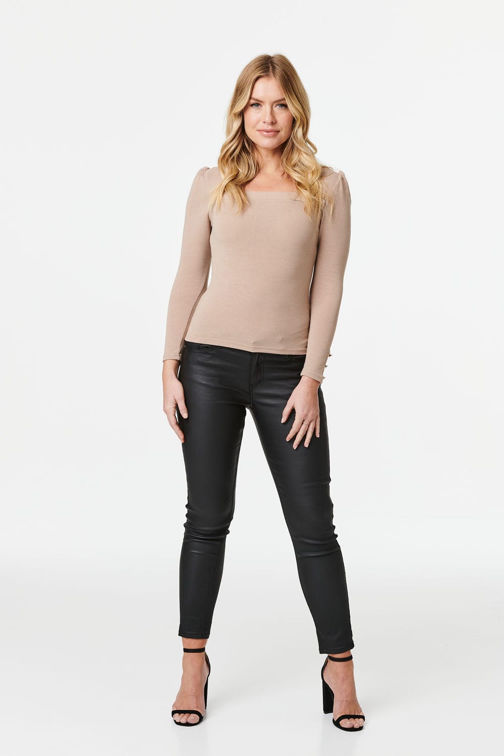 Square Neck Long Sleeve Knit Top