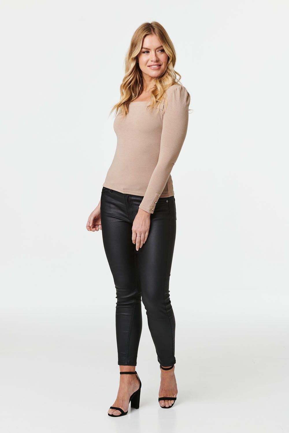 Beige | Square Neck Long Sleeve Knit Top