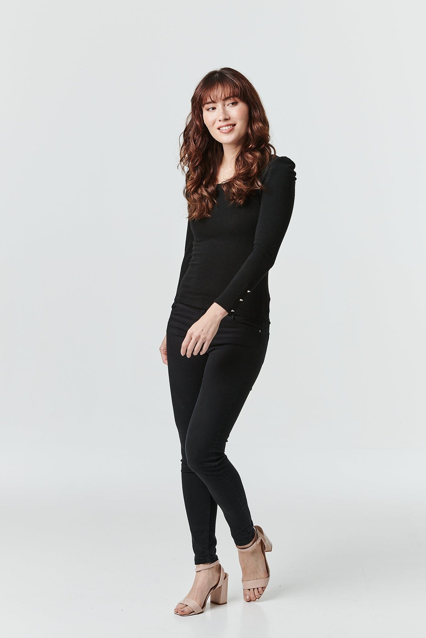 Black | Square Neck Long Sleeve Knit Top