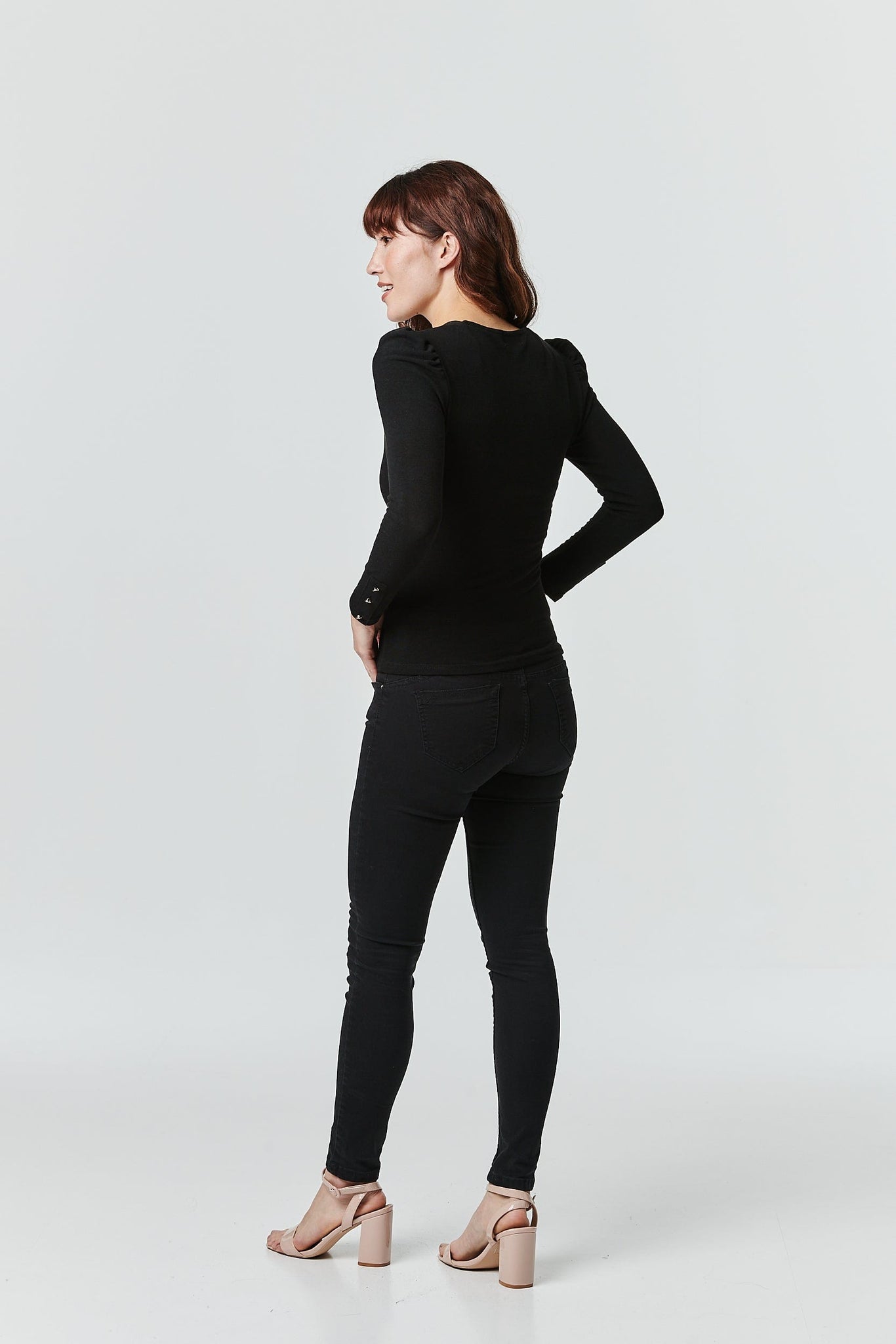 Black | Square Neck Long Sleeve Knit Top