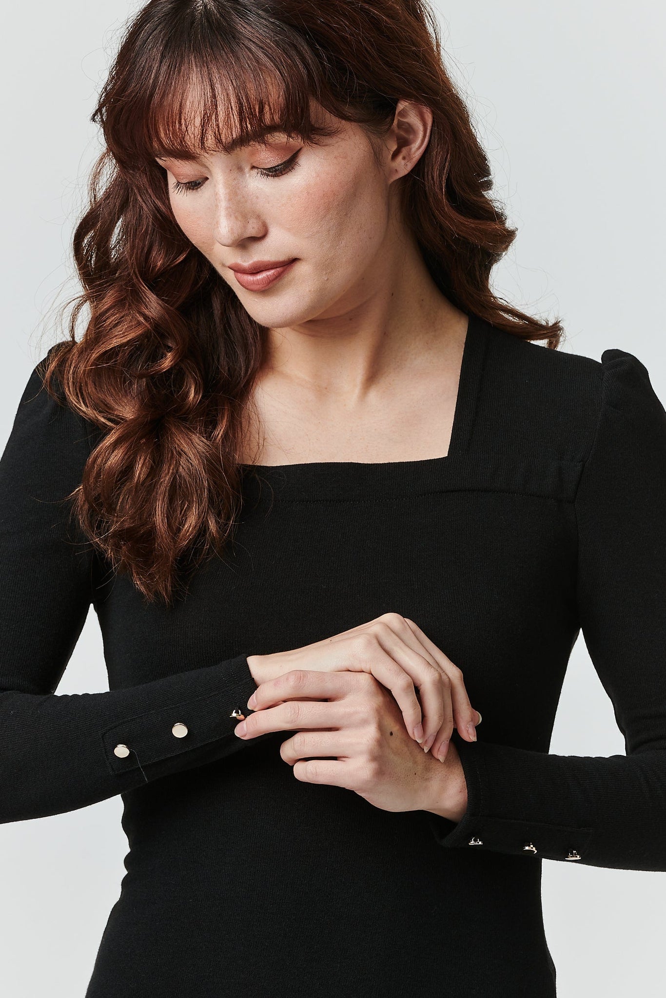Black | Square Neck Long Sleeve Knit Top