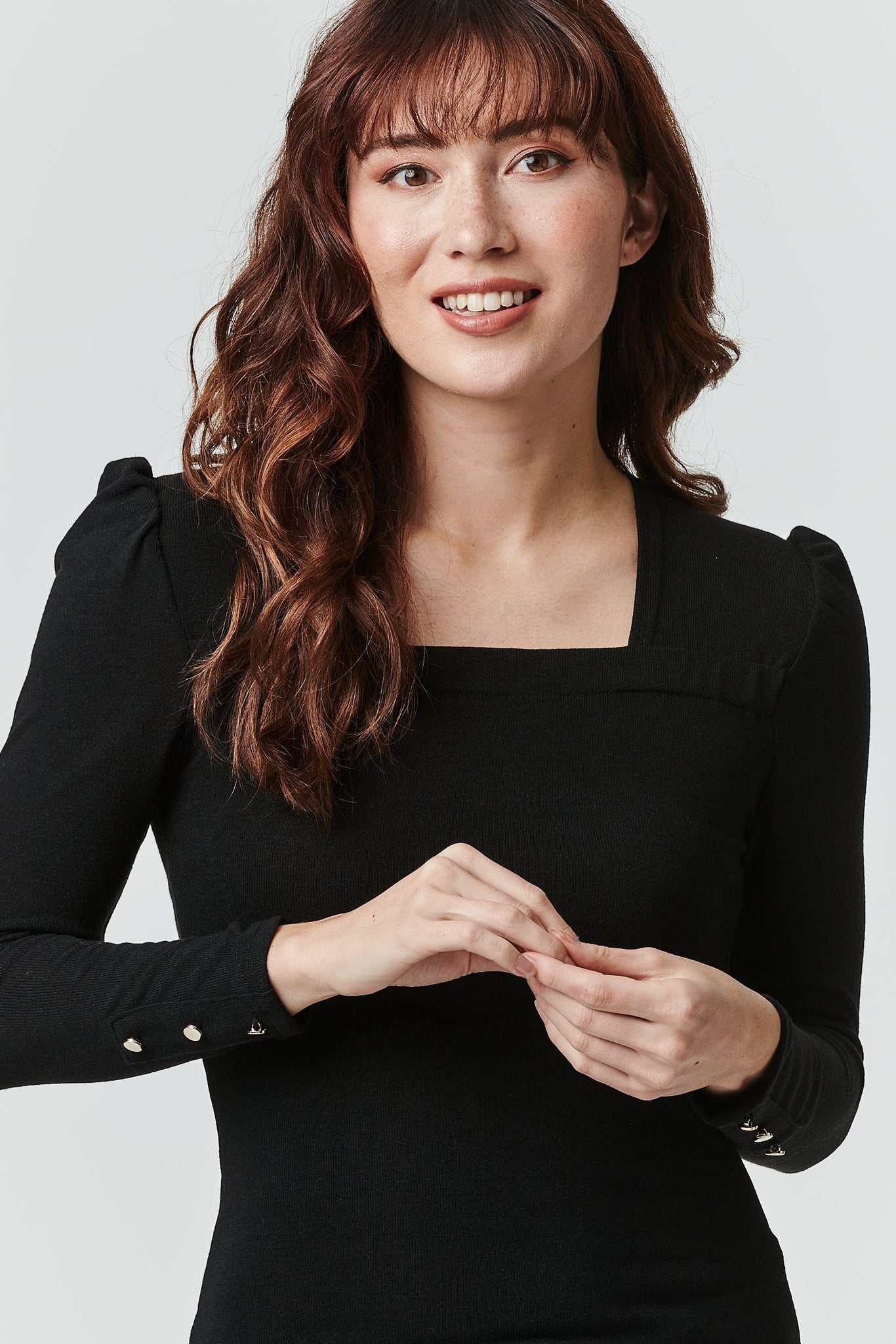 Black | Square Neck Long Sleeve Knit Top