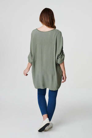 Khaki | Sequin Star Motif Oversized Top