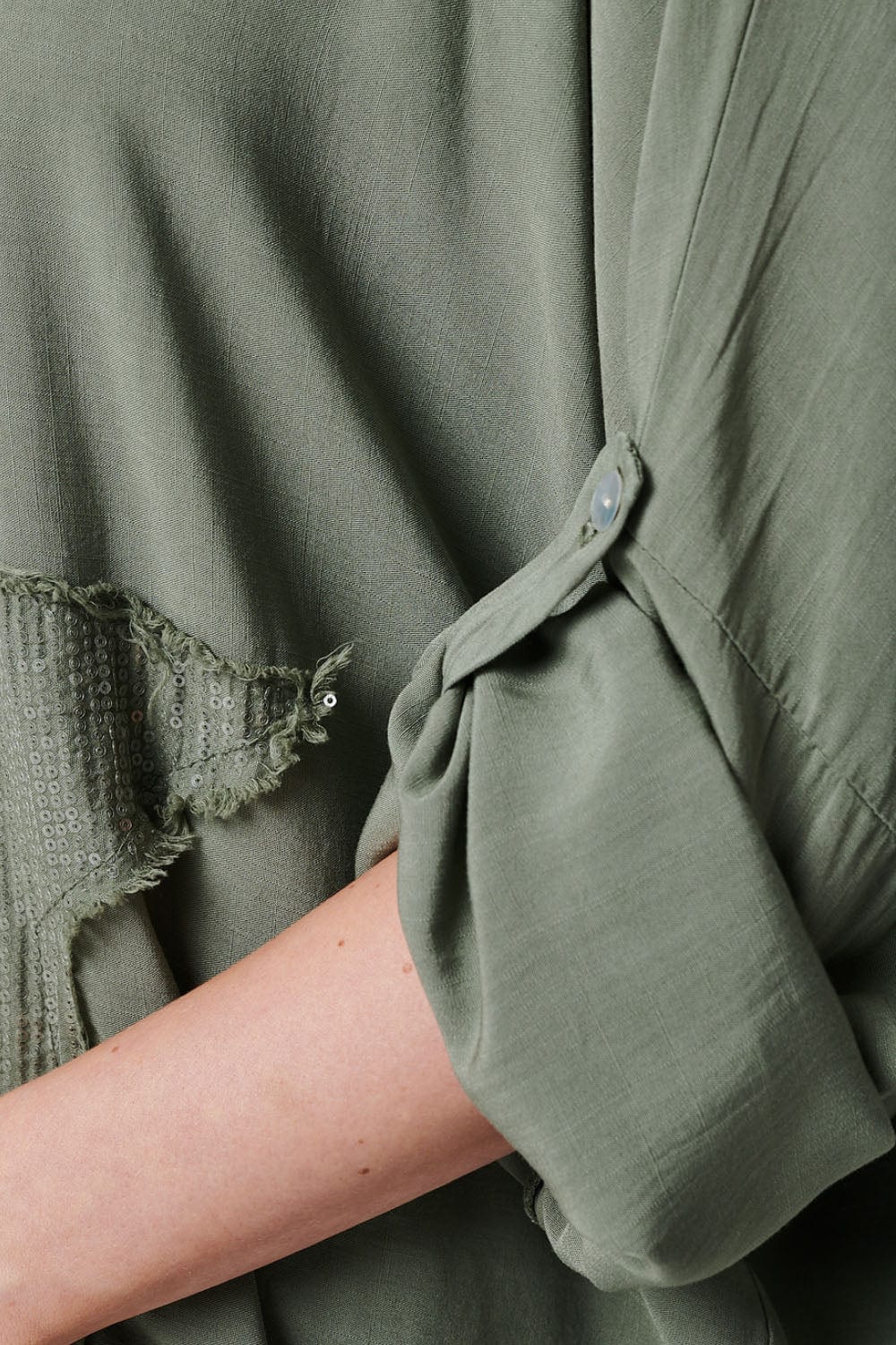 Khaki | Sequin Star Motif Oversized Top