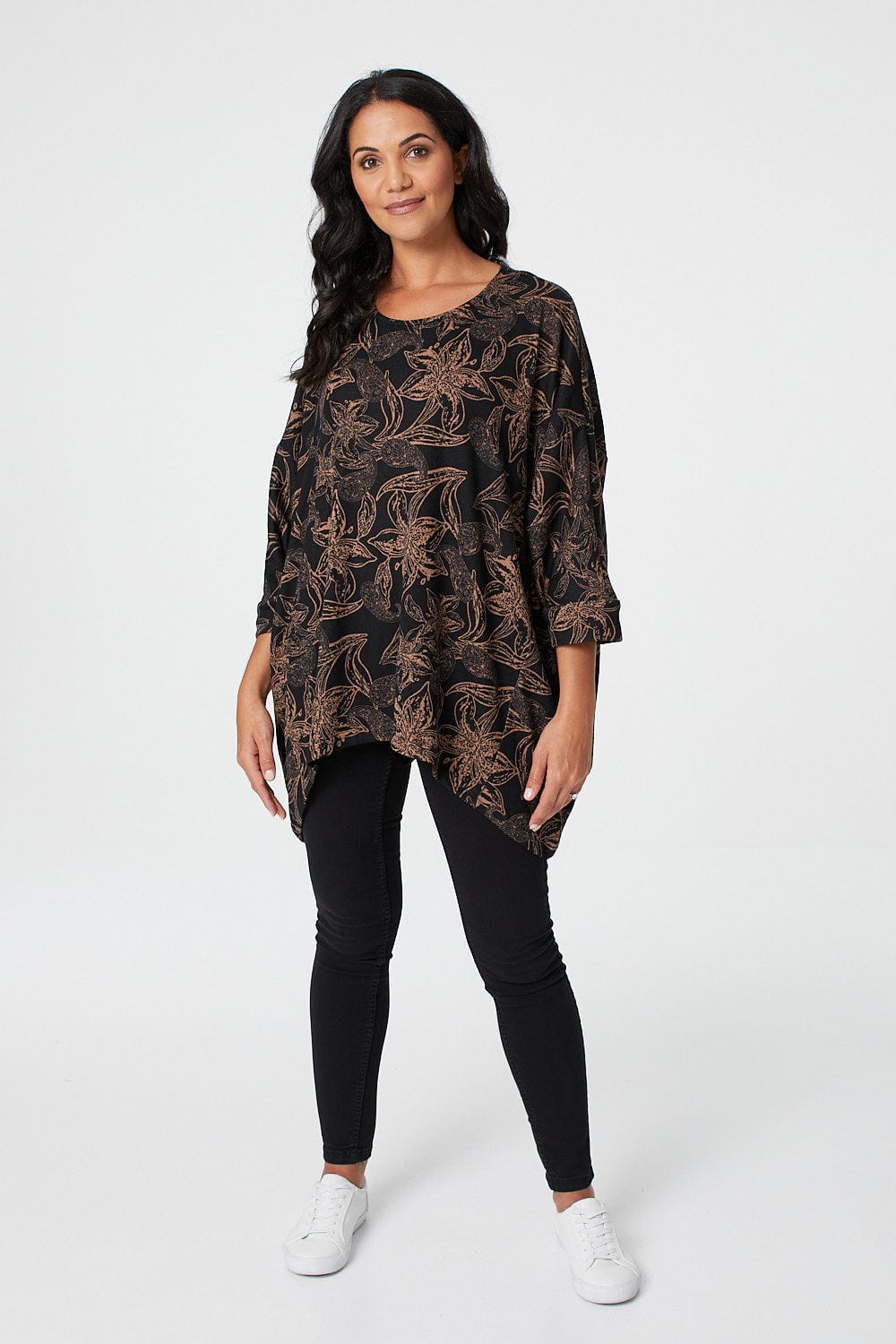 Beige | Floral Oversized Top