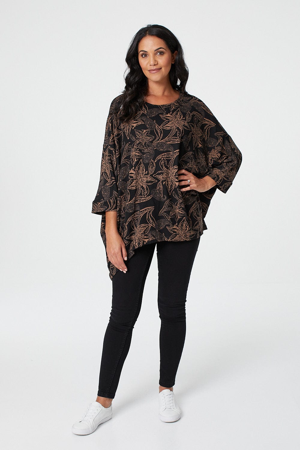 Beige | Floral Oversized Top