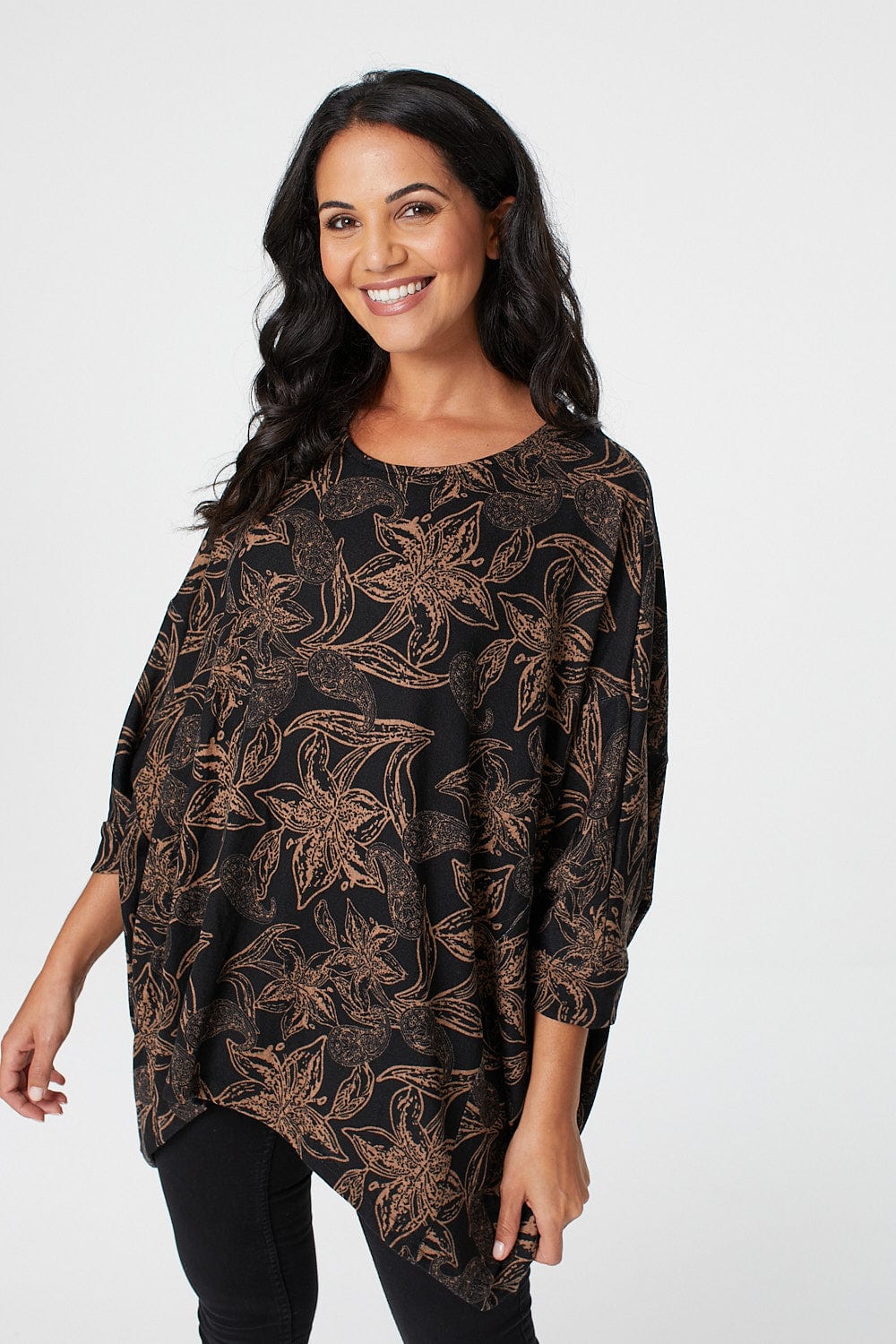 Beige | Floral Oversized Top