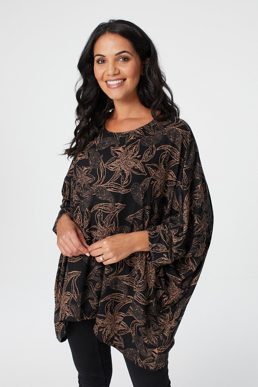 Beige | Floral Oversized Top