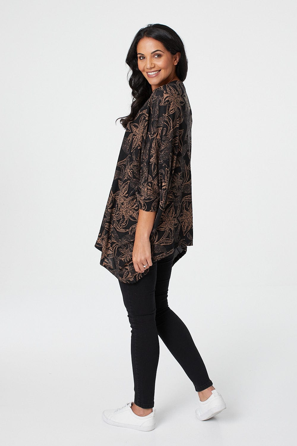 Beige | Floral Oversized Top