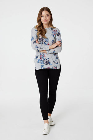 Blue | Floral Long Sleeve Relaxed Jumper