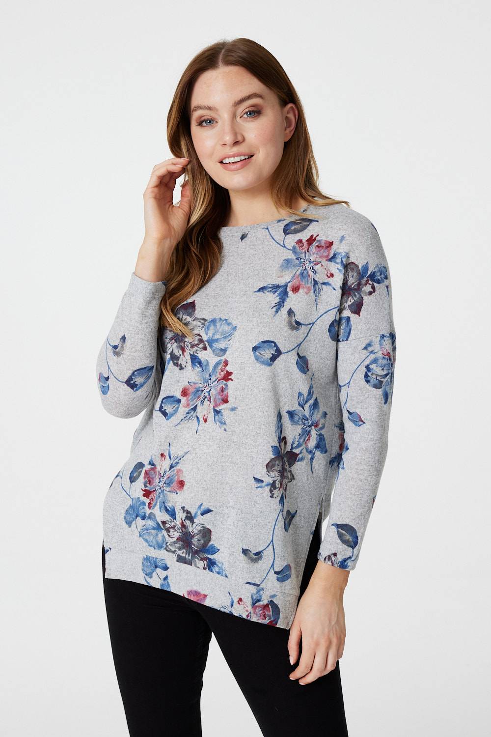 Blue | Floral Long Sleeve Relaxed Jumper