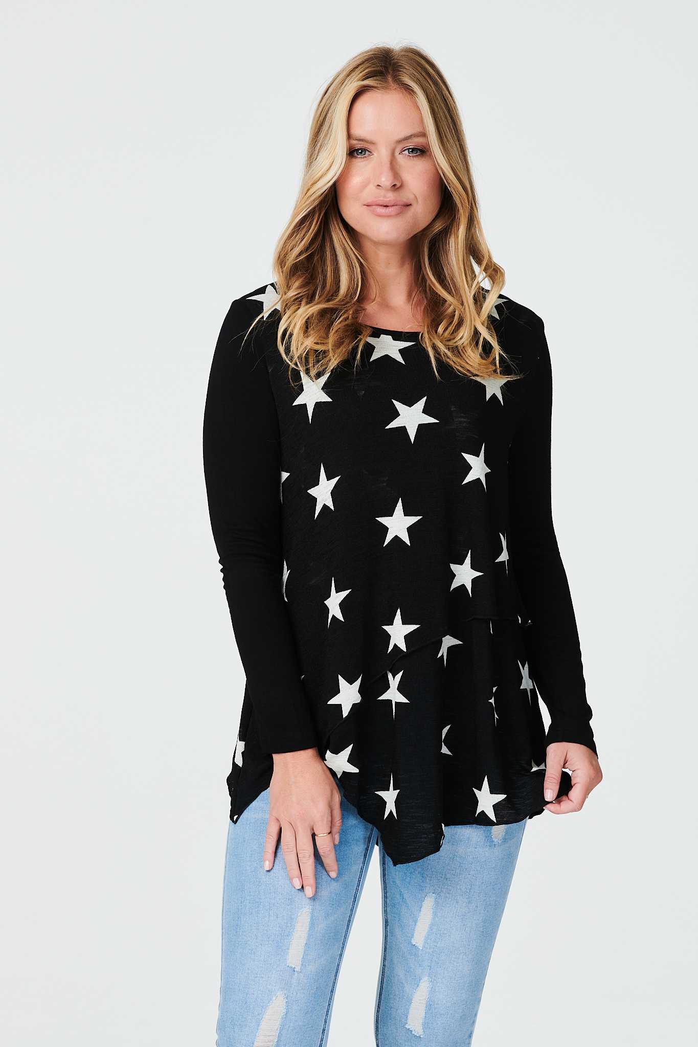 Black And White | Star Print Long Sleeve Layered T-Shirt