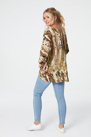 Green | Marbled Print 3/4 Sleeve Blouse