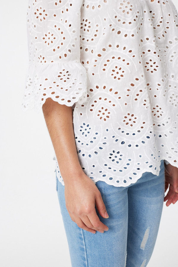 White | Broderie Anglaise Bardot Blouse