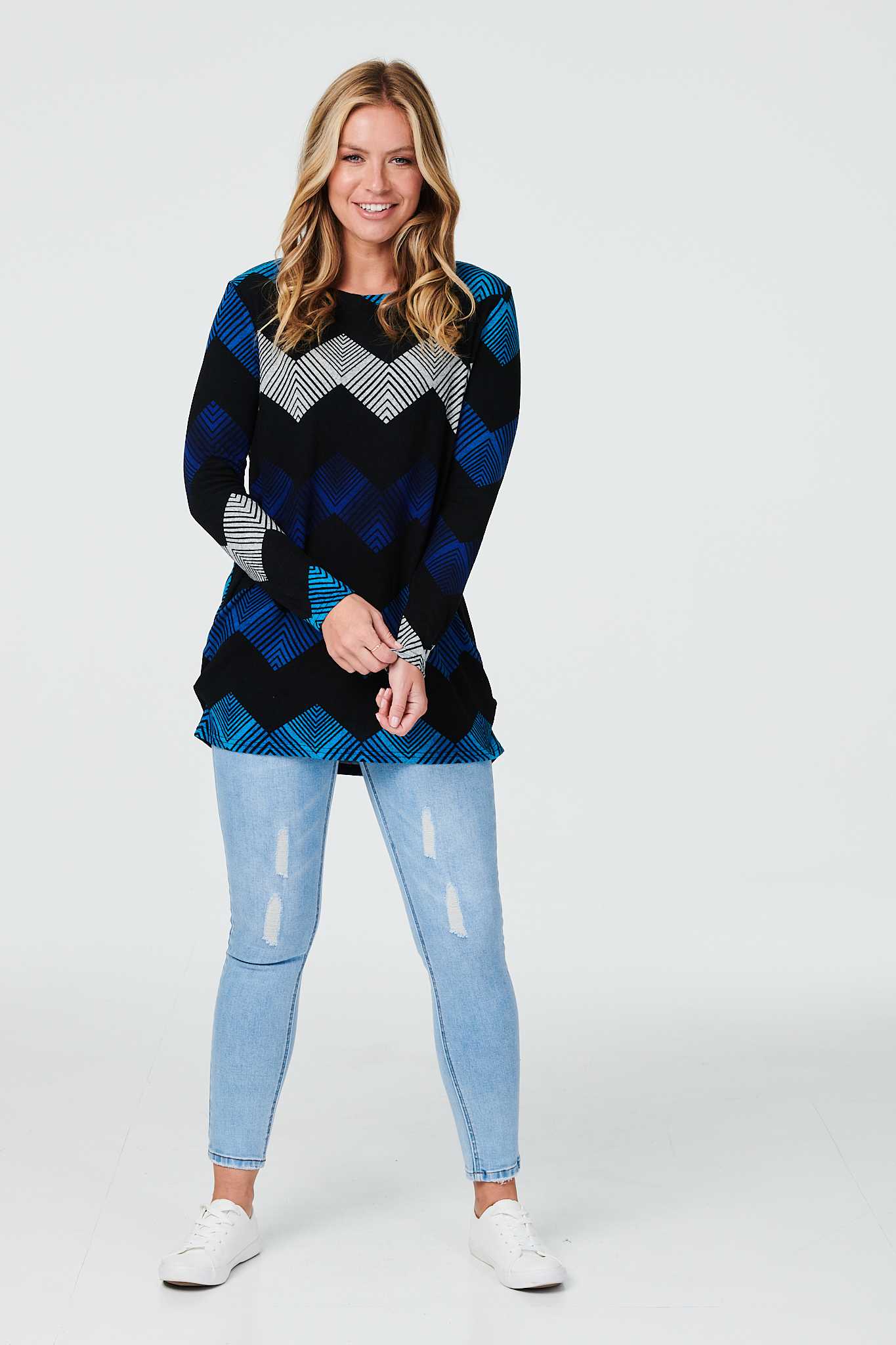 Blue | Zig Zag Print Oversized Jumper