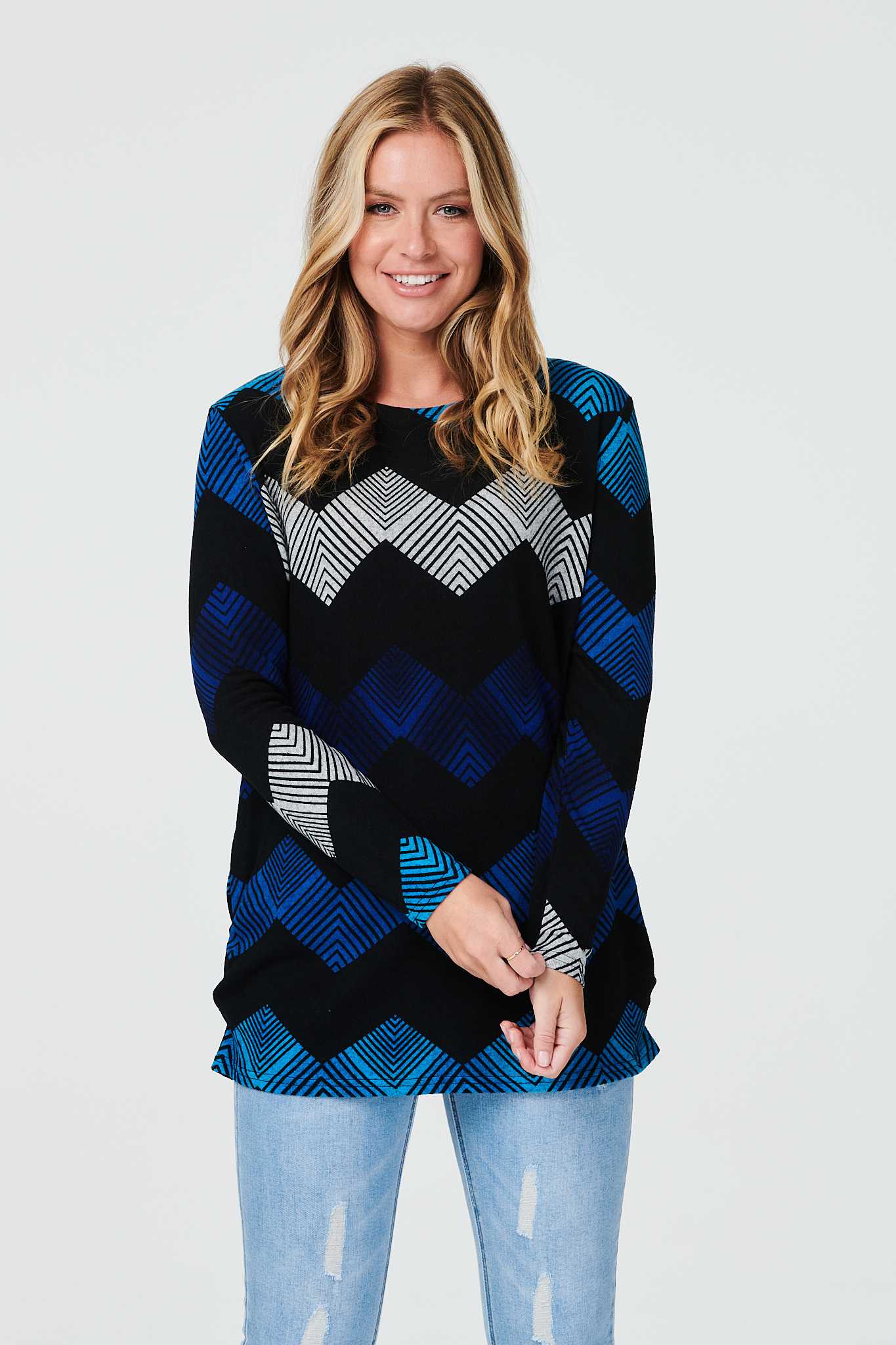Blue | Zig Zag Print Oversized Jumper