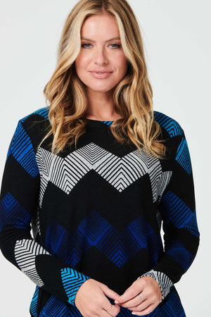 Blue | Zig Zag Print Oversized Jumper