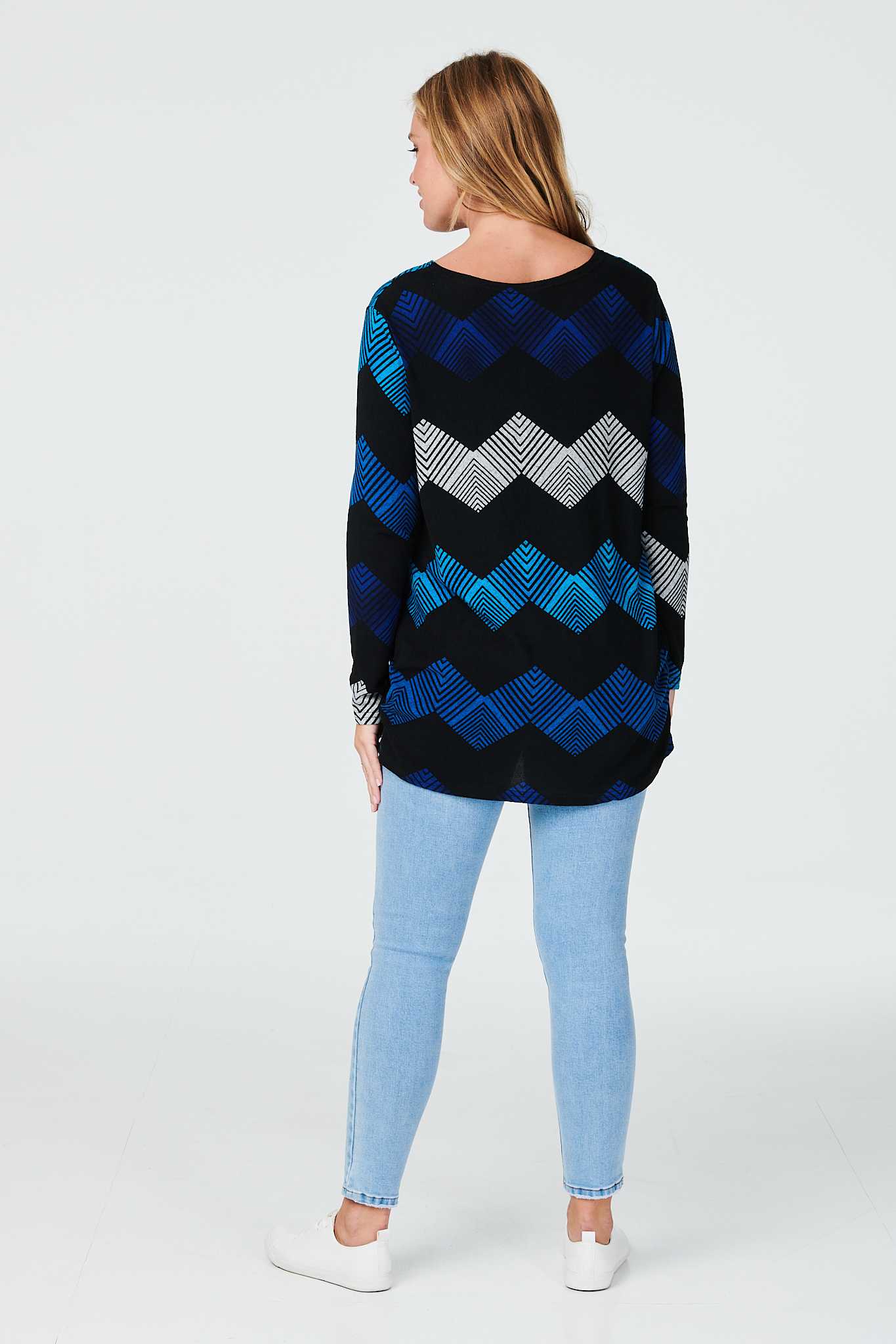 Blue | Zig Zag Print Oversized Jumper