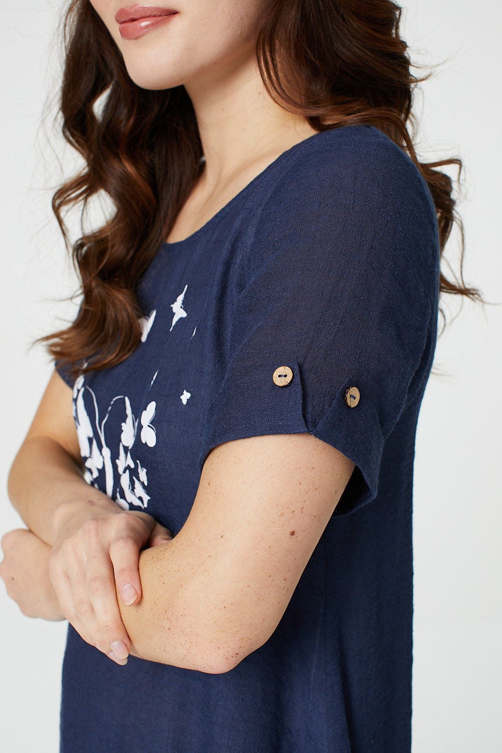 Navy | Butterfly Print Layered Tunic Blouse
