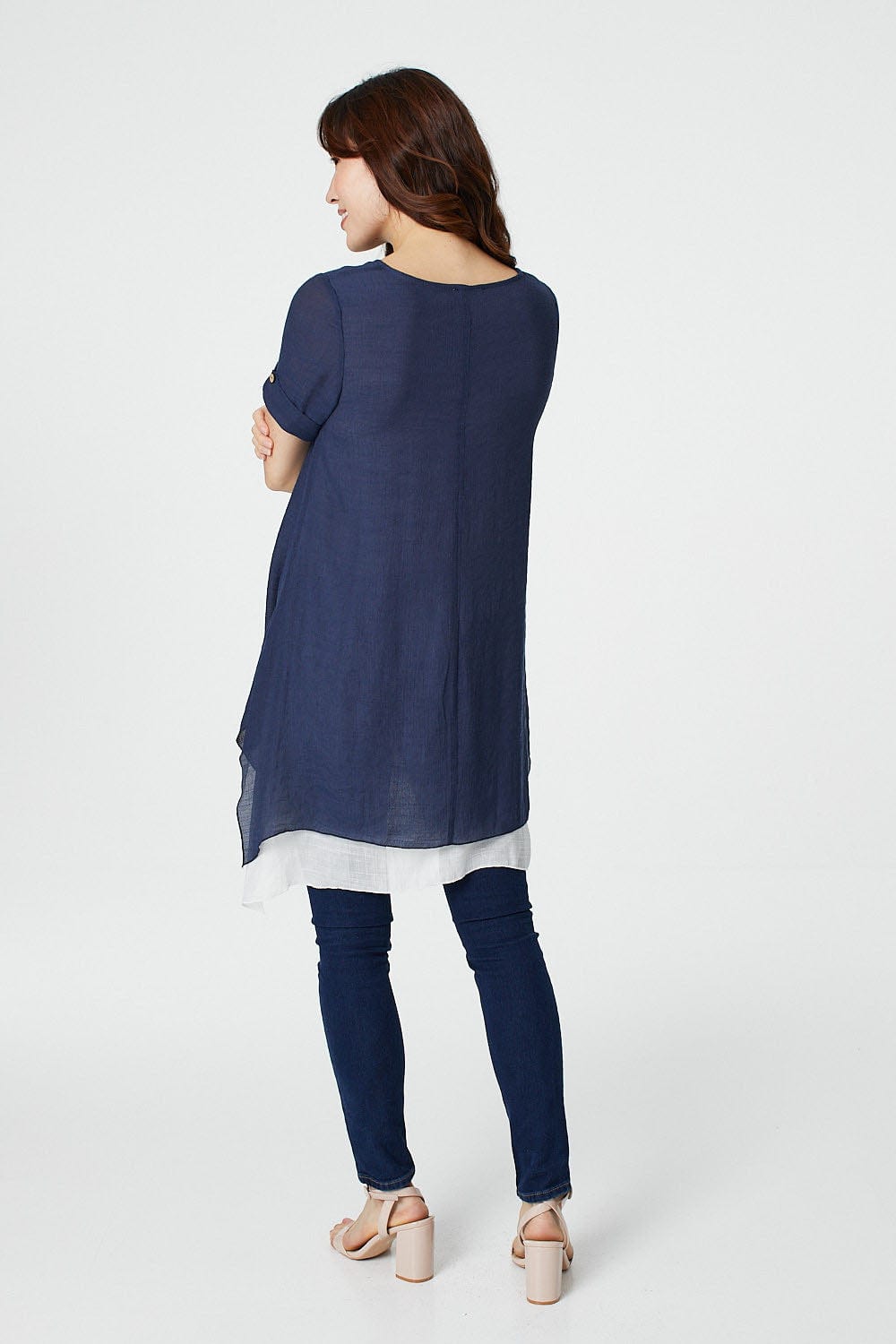 Navy | Butterfly Print Layered Tunic Blouse