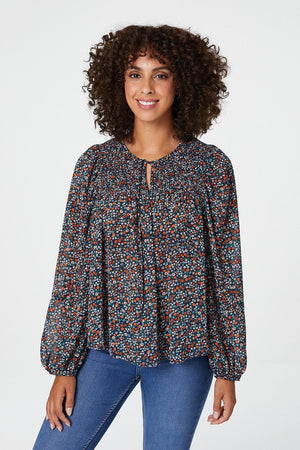 Navy | Ditsy Floral Smock Blouse