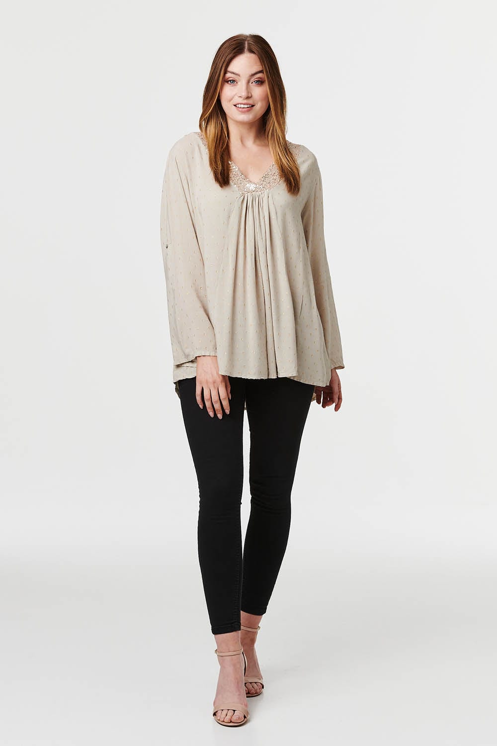 Beige | Sequin Embellished Blouse