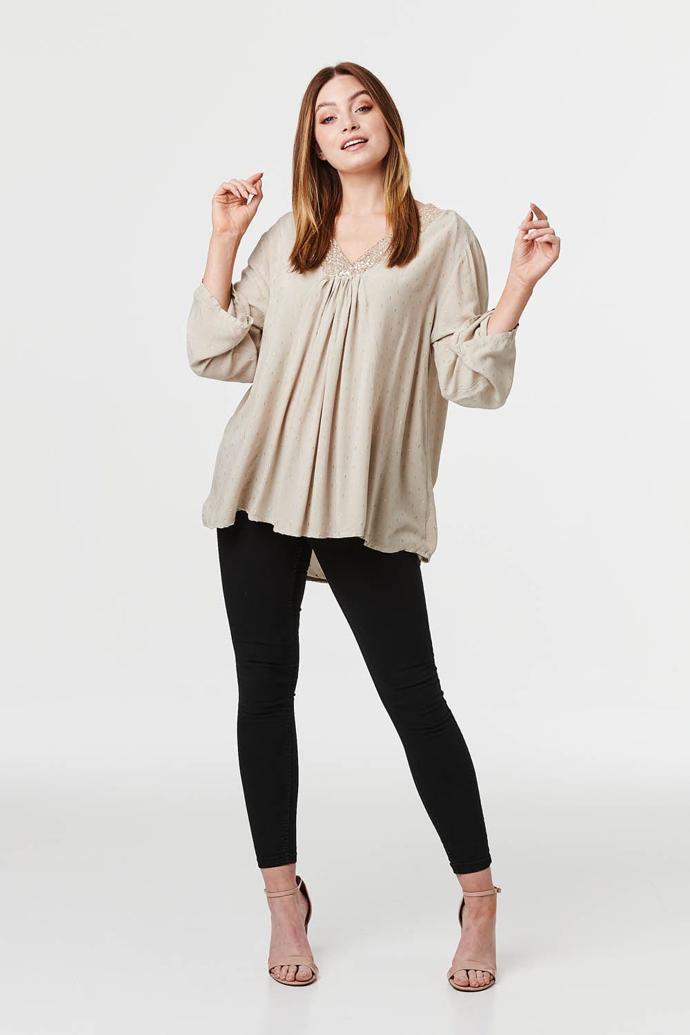 Beige | Sequin Embellished Blouse