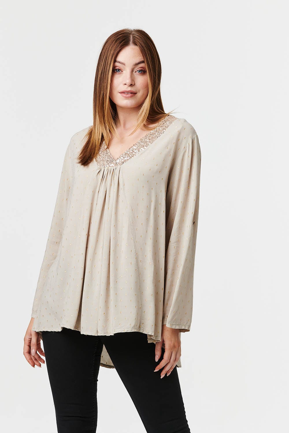Beige | Sequin Embellished Blouse