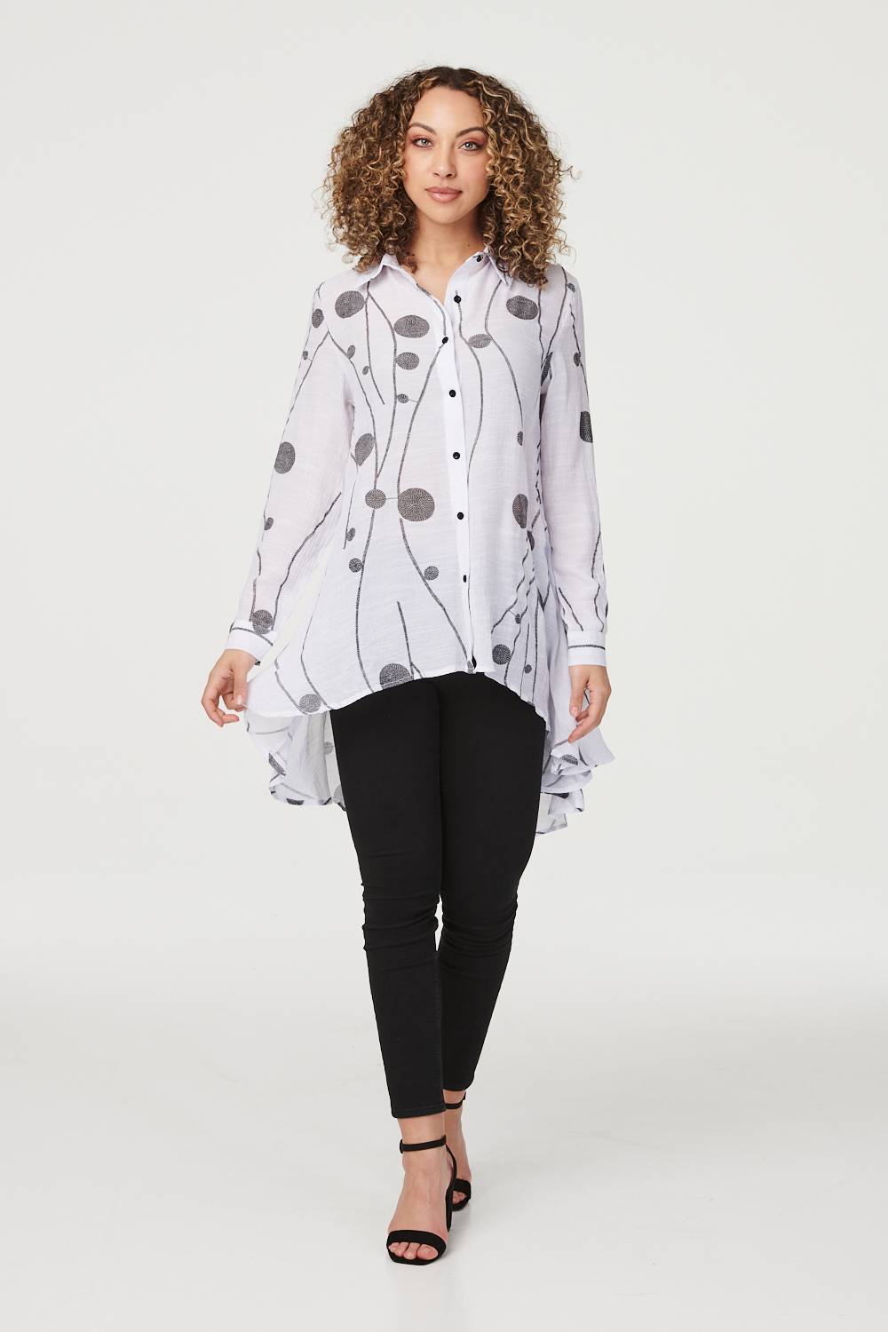 White | Polka Dot Button Front Shirt