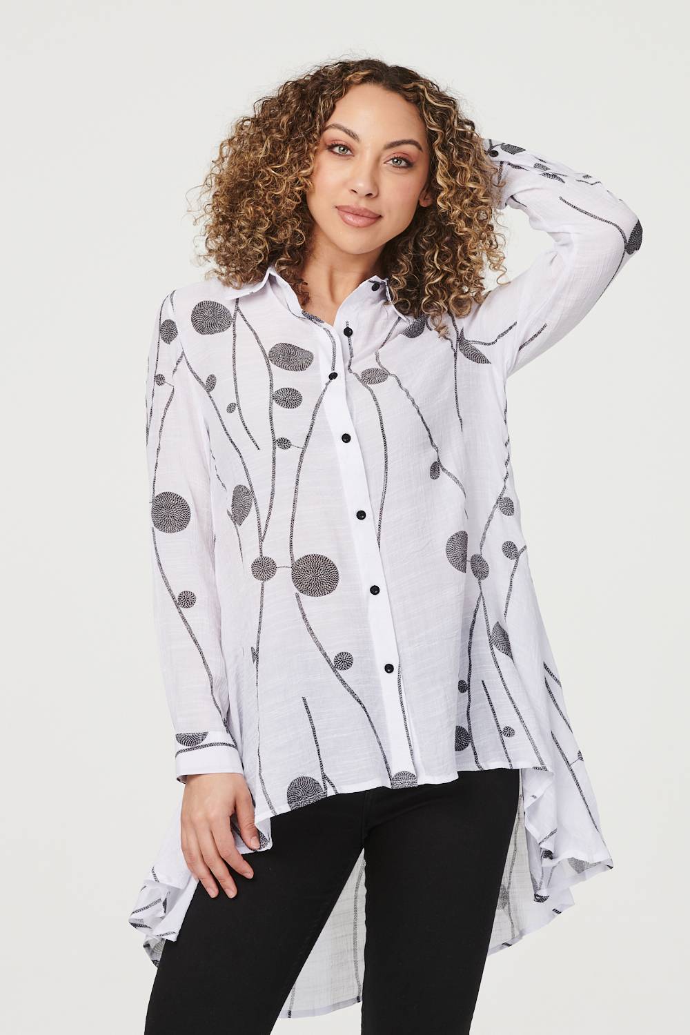 White | Polka Dot Button Front Shirt