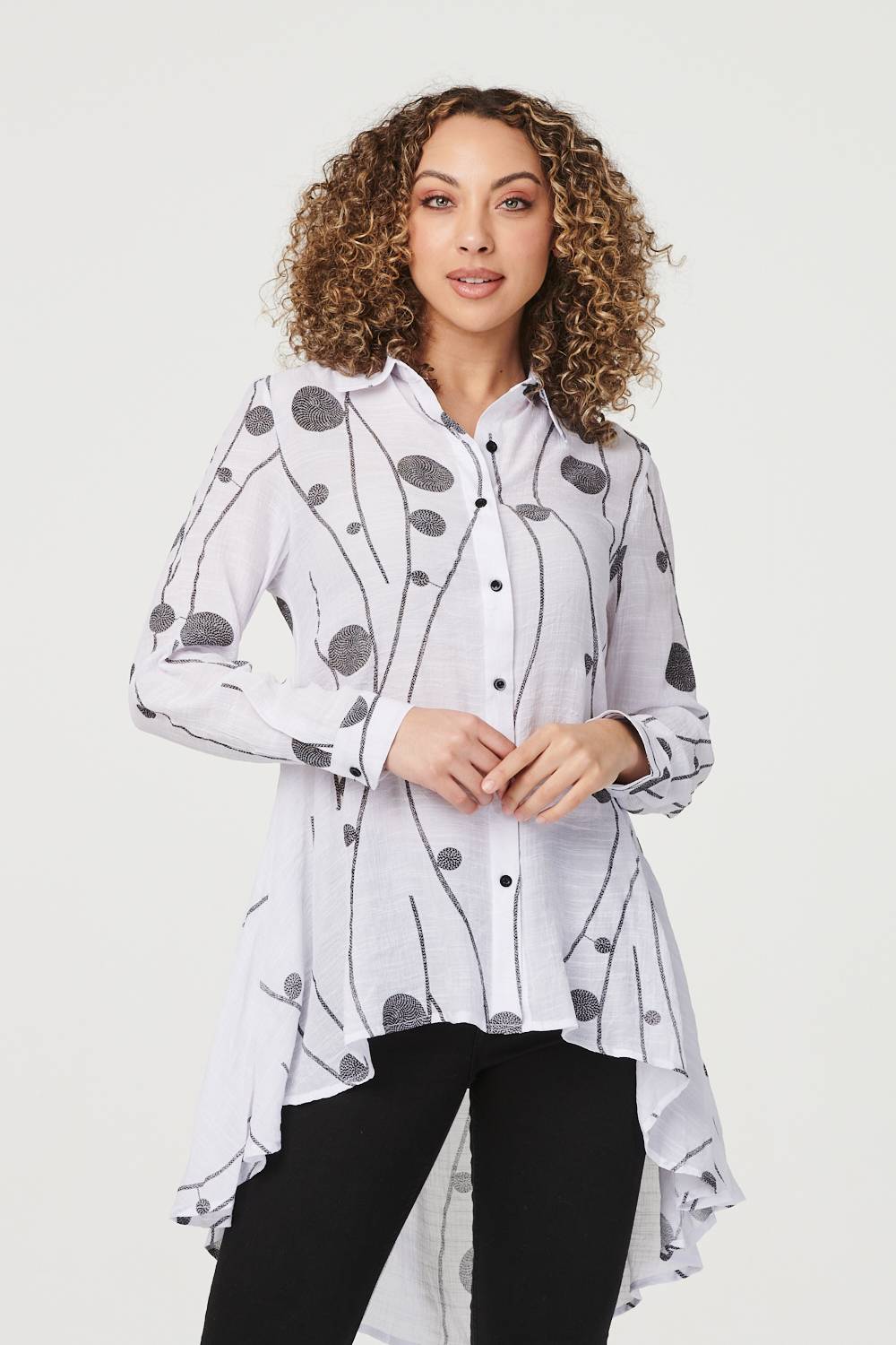 White | Polka Dot Button Front Shirt