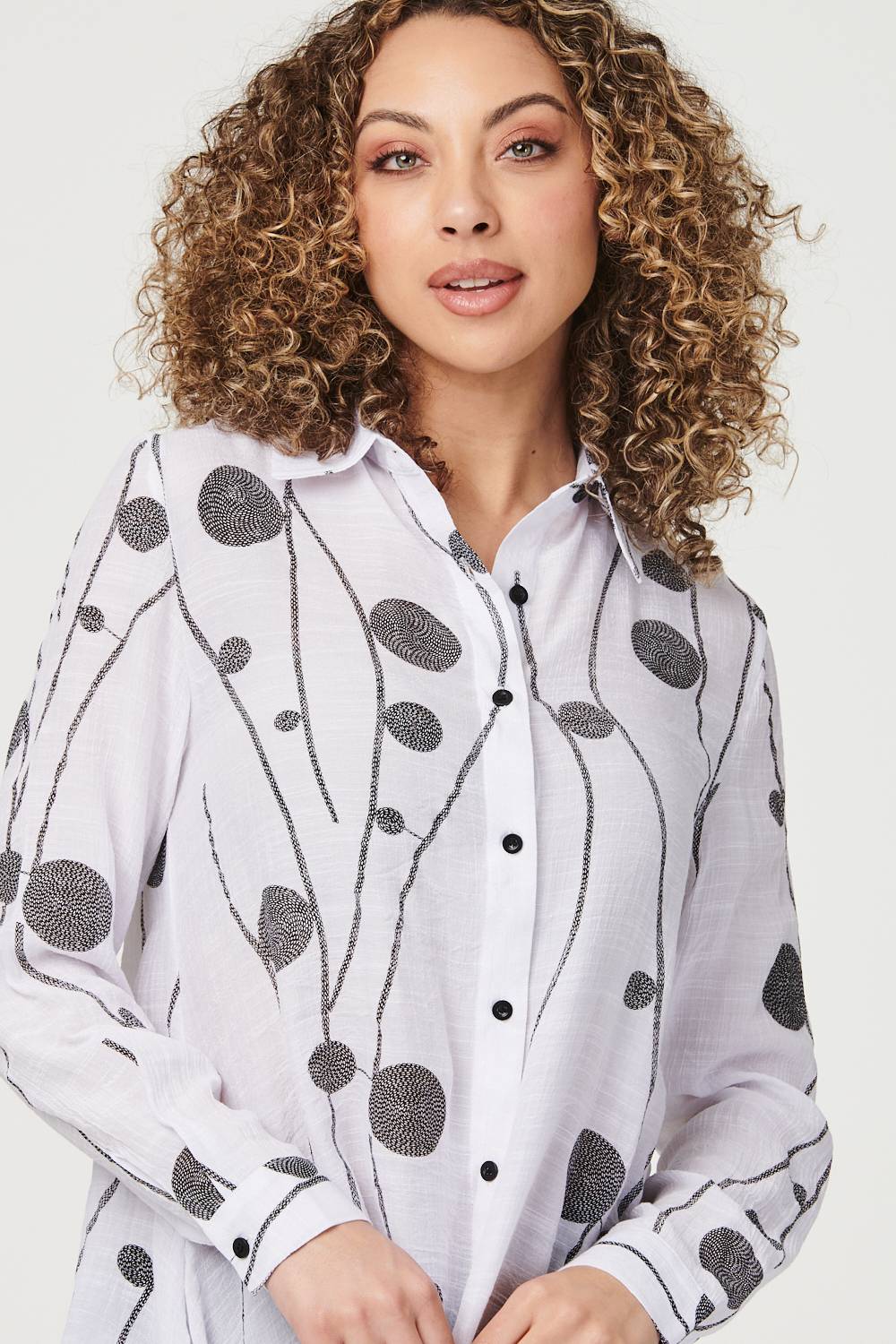 White | Polka Dot Button Front Shirt