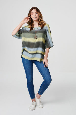 Blue | Striped Oversized 3/4 Sleeve Top