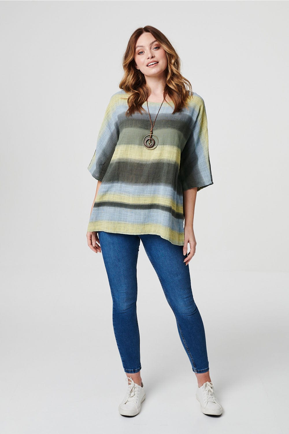Blue | Striped Oversized 3/4 Sleeve Top
