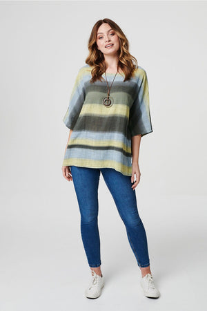 Blue | Striped Oversized 3/4 Sleeve Top