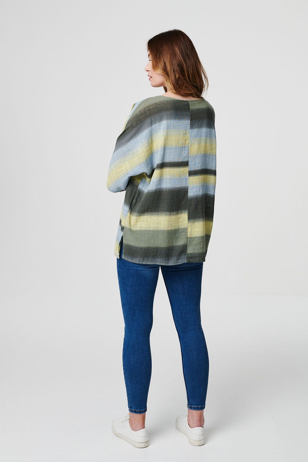 Blue | Striped Oversized 3/4 Sleeve Top