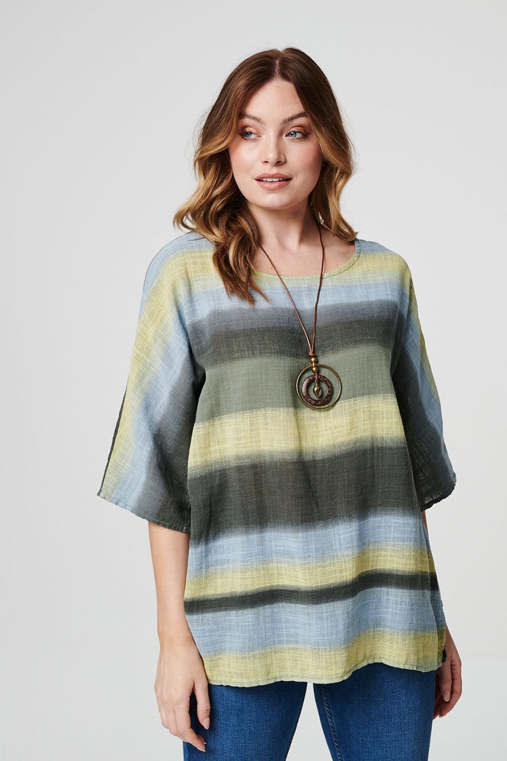 Blue | Striped Oversized 3/4 Sleeve Top