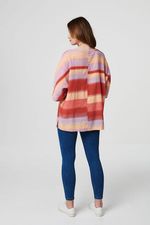 Red | Striped Oversized 3/4 Sleeve Top
