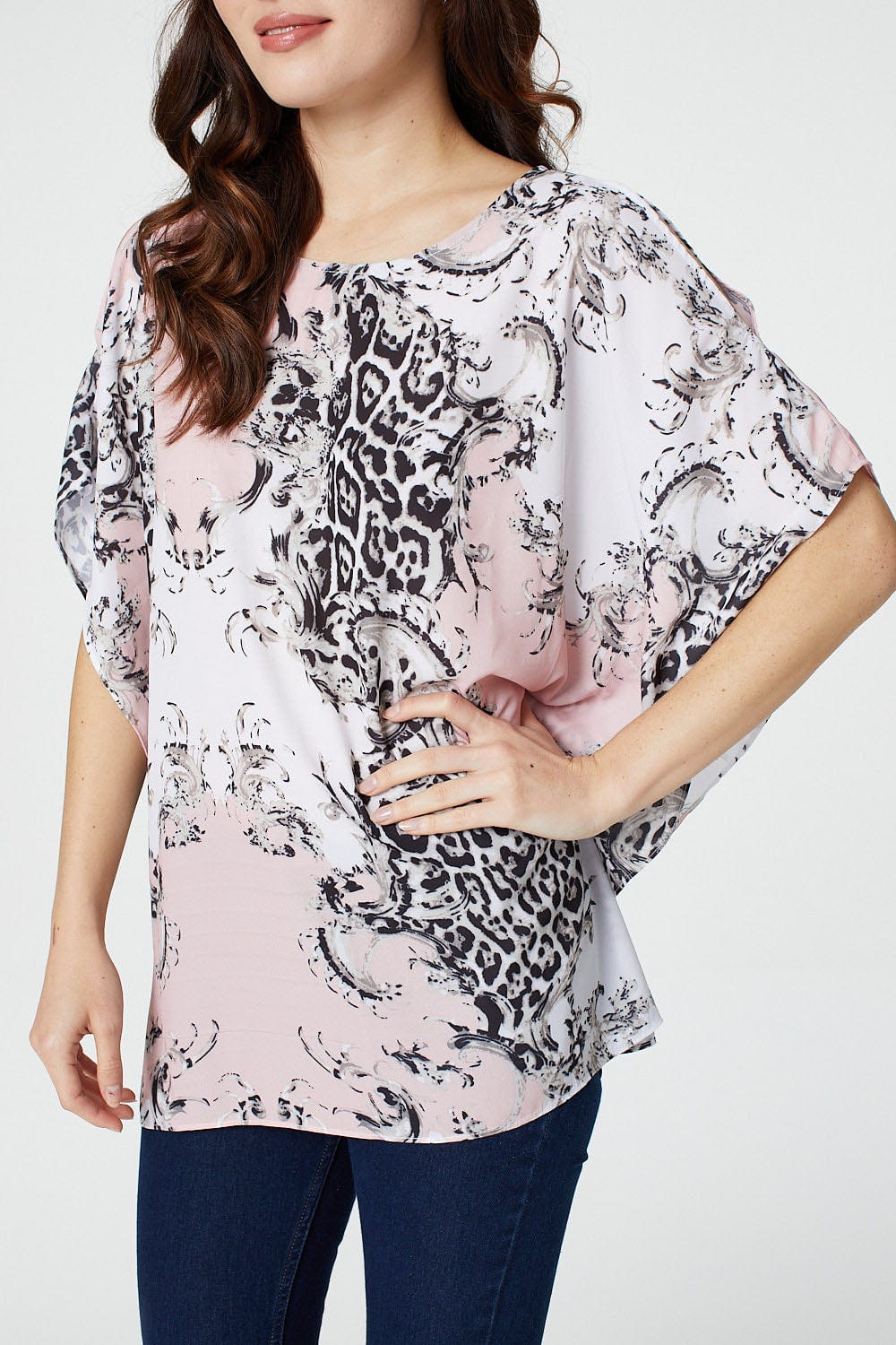 Pink | Leopard Print Batwing Blouse